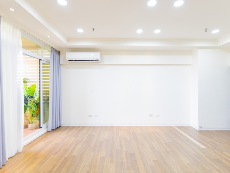 white living room after move out cleaning